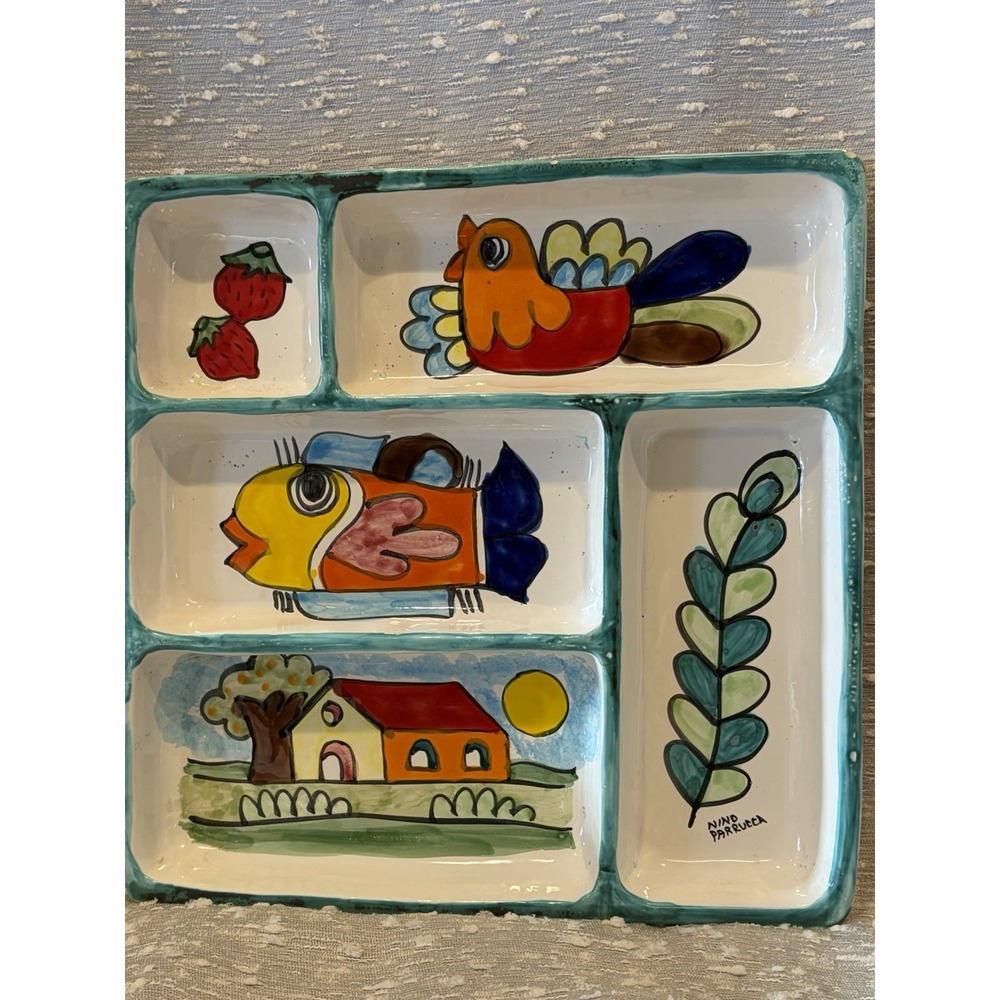 Vtg Italy Folk Art NINO‎ PARRUCCA Ceramic Divided Platter Tray Hand Painted
